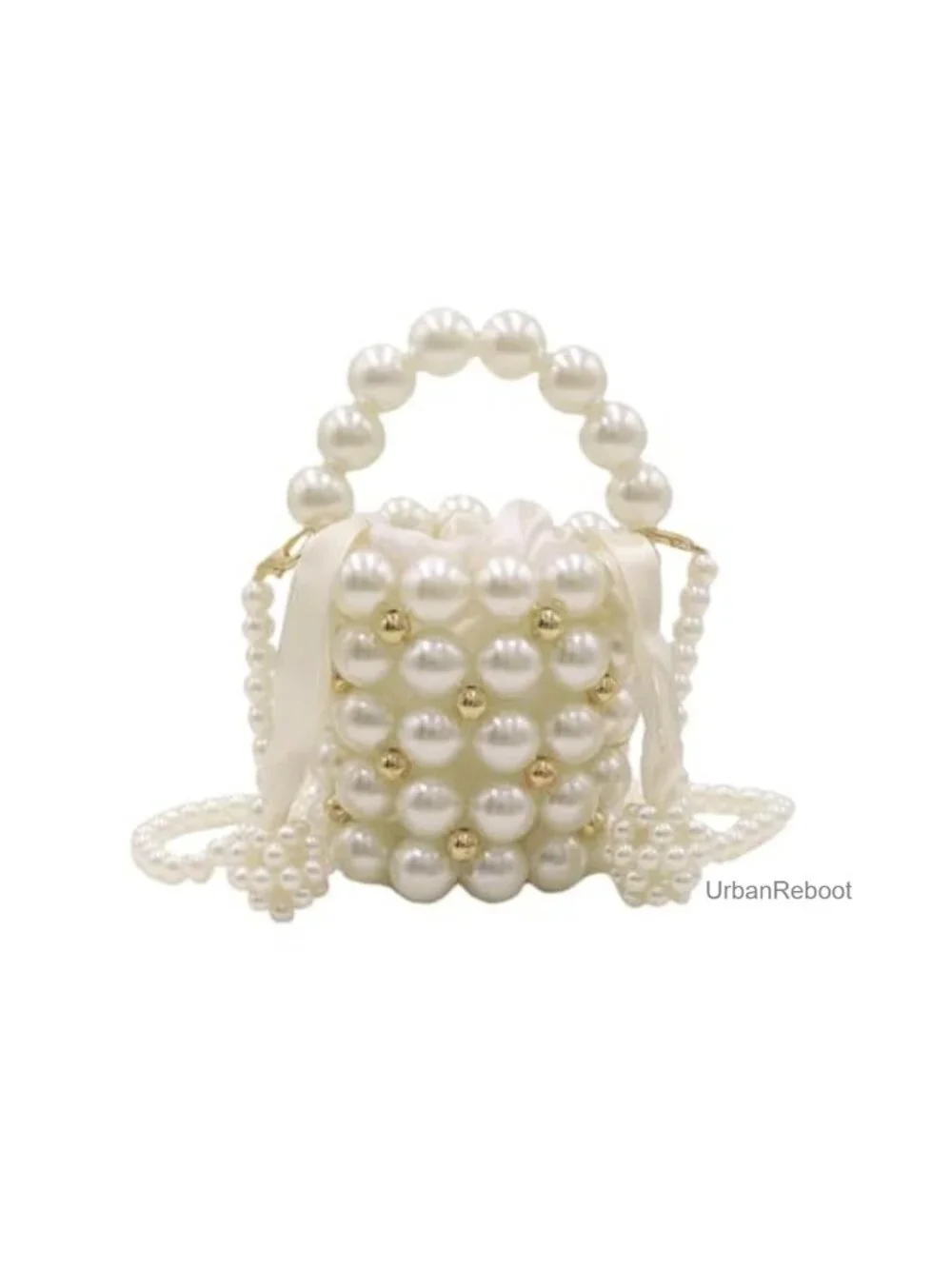 Mini Artificial Pearl Beaded Crossbody Handbag Bucket Bag Clutch Purse
